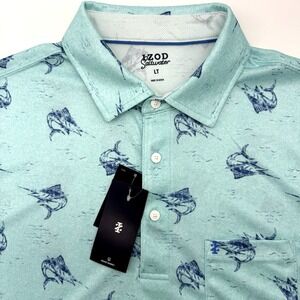 IZOD Saltwater AOP Print Men's Large Tall Short Sleeve Marlin Fish Golf Polo NWT